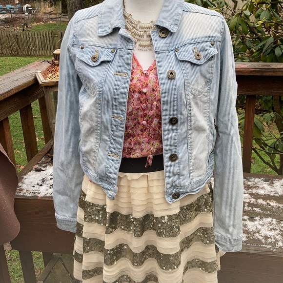 Jou Jou Stripped Zip Pocket Denim Jacket Size S - Picture 10 of 16